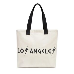 Los Angeles Graphic Canvas Tote Bag in Natural with Black Handles